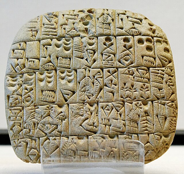 Cuneiform writing on a clay tablet