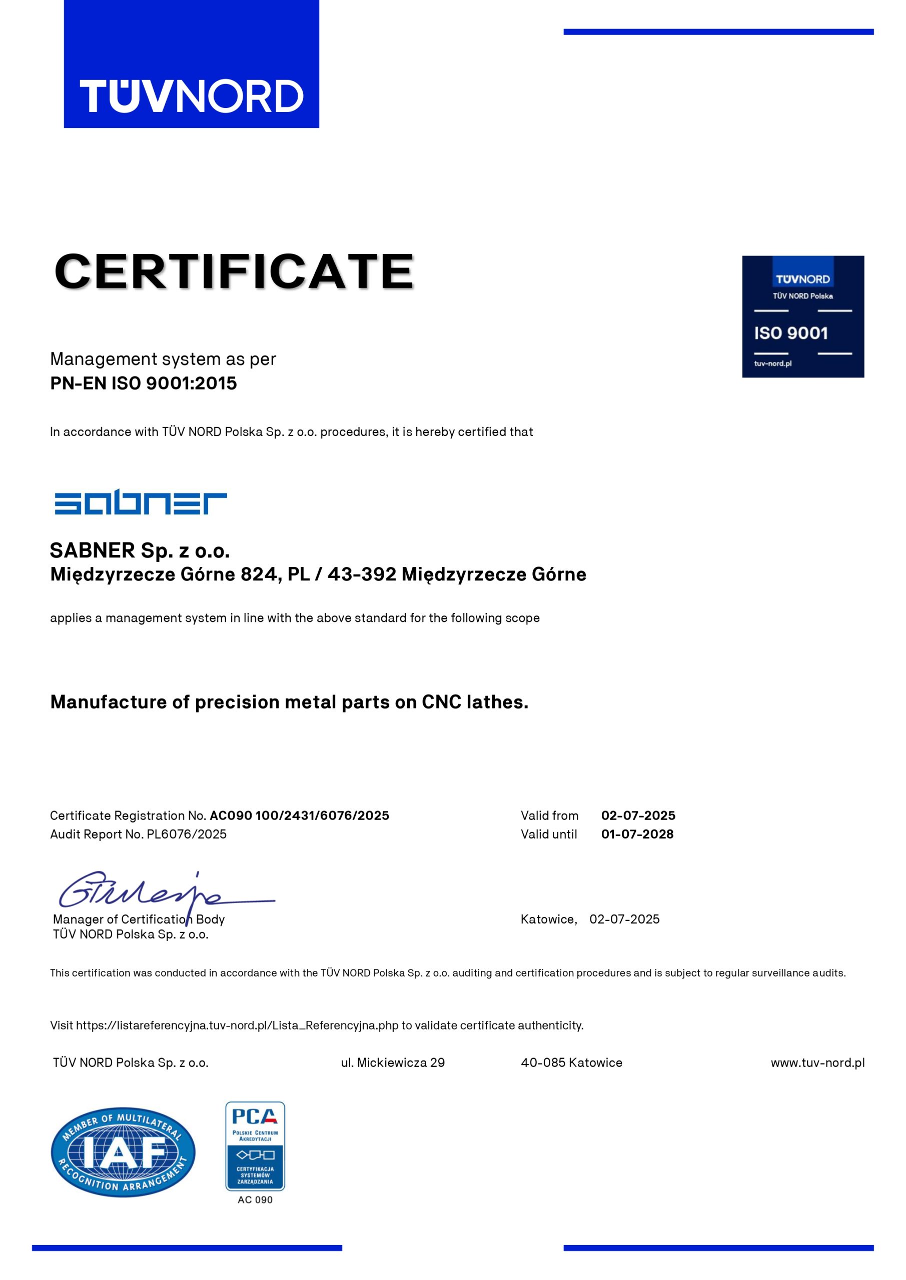 ISO 9001 Sabner